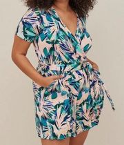 Torrid Surplice Romper Tropical Print One Piece Shorts Set Belted Women Size 2X