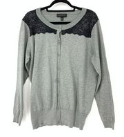 Lane Bryant Cardigan Sweater Women's Size 14/16 Button Down Black Lace Trim Gray