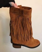 Caleb leather boots with fringe caramel color size 8.5