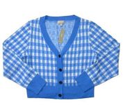 NWT J. Crew Cashmere Cropped V-neck Cardigan Sweater in Sail Blue Snow Gingham M