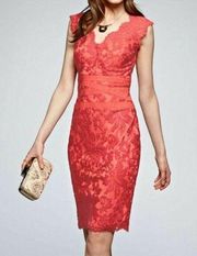 Tadashi Shoji Embroidered Lace Sheath Mini Dress Size 4 Coral Red