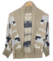 Woolrich geometric aztec print shawl collar open cardigan in neutral hues sz XS