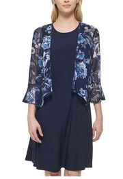 Jessica Howard Womens Navy Dress with Textured Floral Jacket Size 10 NWT