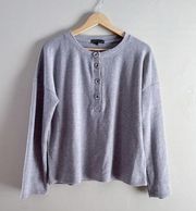 NWOT Gibsonlook • Lightweight Button Front Crewneck Sweater in Light Gray, Small