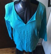 Fresh Produce M bright blue crepe split neck blouse