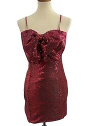 Ronny Kobo Sequin Bow Dress Lindsay Mini Tulip Pink Size S