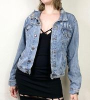 Lulu’s Distressed Ripped Light Wash Denim Button Up Jean Jacket Size L