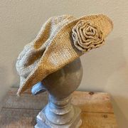 Vintage‎ Women’s Burlap Sunhat with Brim and Rosette Detailing