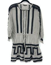 Love Sam Womens Size S Crochet Trim Striped Mini Dress Black White Cotton Blend