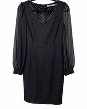 Marc New York Black V Neck Sheer Long Sleeve Dress