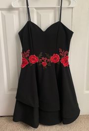 Black and Red Floral Formal Dress