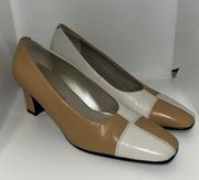 Andrew Geller Magic Heels Leather Pumps Harmony Women’s 8 N Tan Ivory Colorblock