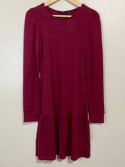 Women’s Long Sleeve Ruffle Bottom Dress Maroon Size Small NWT