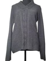 Nautica Women's cable long sleeve shawl  mock v neck knit sweater grey medium