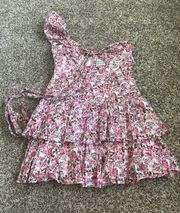 Pink Floral Print Ruffled Dress