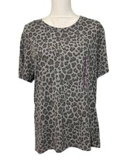 NWT Dark Gray Leopard Cheetah Print Crewneck Babydoll Tee T-Shirt too New XL