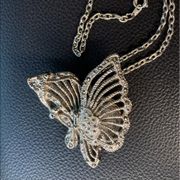 Vintage LEE SANDS Butterfly Necklace Watch Marcasite Silver Tone Watch