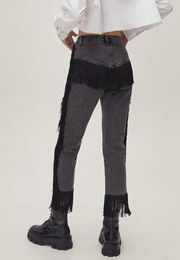 Nasty Gal Fringe Cropped High Waisted Jeans Black Size 6