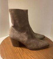 Vince Hayek Suede Taupe/Grey Block Heel Sock Ankle Booties Boot