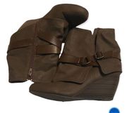 BLOWFISH Brown Buckle Wedge Boots