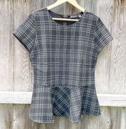 Halogen Nordstrom Peplum Plaid Top Black Size Med