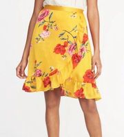 NWT Womens Old Navy Crinkle Crepe Yellow Floral Faux Wrap Skirt - Sz XL