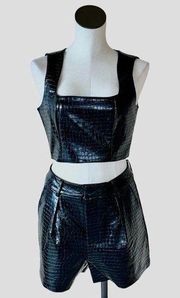 NWT 7 FOR ALL MANKIND Croc-Embossed Faux Leather Top & Shorts Two-Piece Set