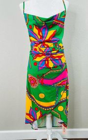 Multi-Color Floral Printed Ruched Wrap Sleeveless Midi Dress Size Medium NWT