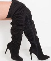 Akira over the knee black ruched boots