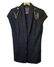 Camilla and Marc Ramses Black Linen Vest Blazer Adorned Gold Chains Buttons 8