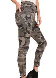 Umgee Camo Army Green Moto Skinny Zipper Ankle Jeans Size M