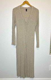 Women’s Cream Knit Button Down Duster Long Maxi Cardigan Sweater Medium