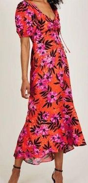 NEW Monsoon Kerry satin jacquard floral print dress orange