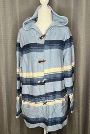 CHAPS DENIM LARGE BLUE STRIPED BUTTON FRONT HOODED SWEATER NWT