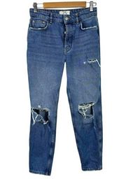 We The Free Free People Ripped Busted Knee Rigged Denim Boyfriend Jeans Size 25