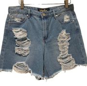 Indigo Rain Jean Shorts High Rise Cutoffs Distressed Juniors 7/27