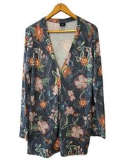 Agnes & Dora Floral Print Long Length Lightweight Cardigan w/Buttons—Size Large