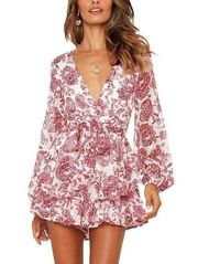 NEW Jumpsuit Floral Print V Neck Double Layer Ruffle Romper 2X