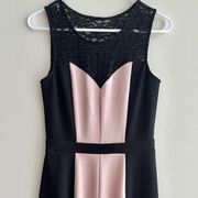 Fit & Flare Dress, Sweetheart Neckline, Lace, Black/Blush, Size 6