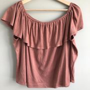 Love J Pink Faux Suede Off The Shoulder Ruffle Blouse Women's Plus Size 2X