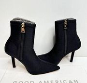 Good American Boots Size 5.5 High Kickstand Black Pointed Toe Neoprene Booties