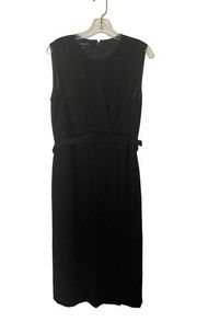 Lafayette 148 Career Midi Sleeveless Black Crepe Sheath Dress Size 12 Belted LBD