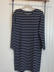 Uniqlo Women’s Navy Blue & White Striped Mini Shift Dress Size L Pockets