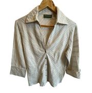 harve' bernard, Collared V-Neck Linen Cream Button Up Blouse Blazer Jacket