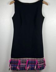 Women’s Black Dress size 2, colored fringe on the bottom pink/blue/ white/