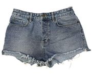 Amuse Society High-Rise Distressed Denim Shorts Blue Frayed Hem Women's Size 27