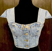 SheIn Women Blue Jean button crop top -Size Medium