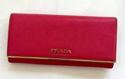 Prada Coral pink/ Peonia gold trim Saffiano leather long wallet