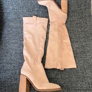 Oasis Society Saint Boots Nude Tan Faux Suede Tall Block Heel Women’s Size 7