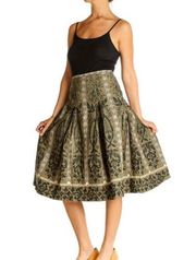 NWT A-line Green Paisley Sequin Retro Flared Skirt Size 14